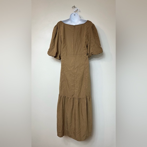 Free People Large Jordan Puff Short Sleeve Drop Ruffle Hem Midi Dress Tobacco - Picture 8 of 11